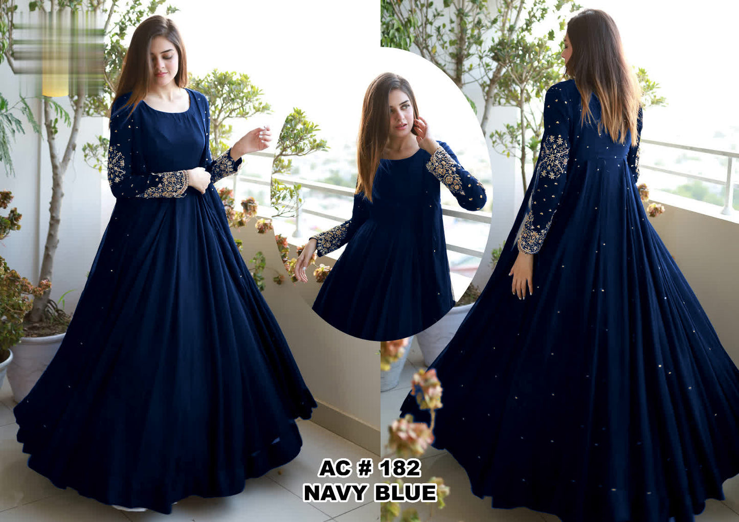 Embroidered With Pearls Attached Gown With Long Maxi Trouser 3PCs